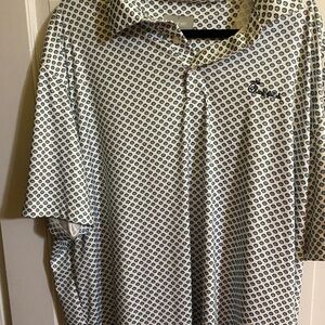 Men's White and Blue Patterned Shirt